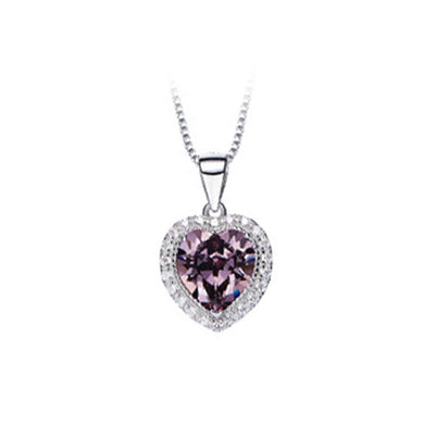 November Birthday Stone Heart Pendants with Purple Cubic Zircon and Necklace