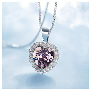 November Birthday Stone Heart Pendants with Purple Cubic Zircon and Necklace