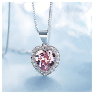 December Birthday Stone Heart Pendant with Pink Cubic Zircon and Necklace