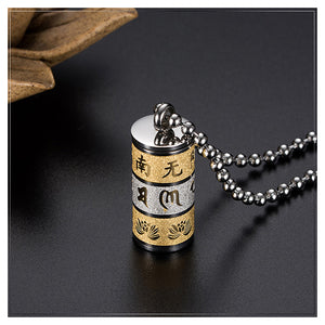 Chinese Style Buddhism Six Words Mantra Stainless Steel Pendant with Necklace