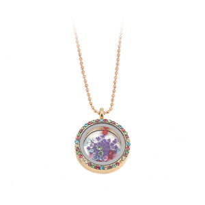 Round Flower Frame Pendant with Necklace
