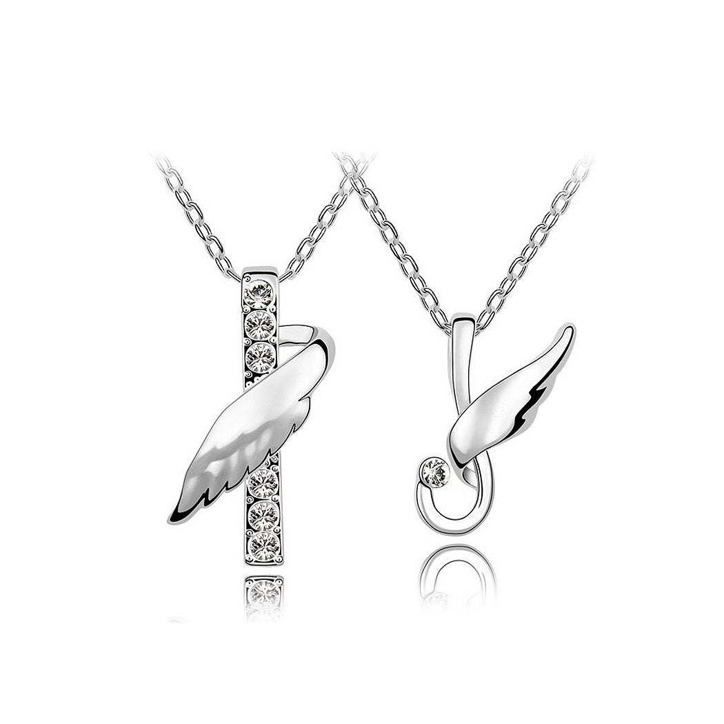 Fashion Angel Wings Couple Pendant with White Austrian Element Crystal and Necklace