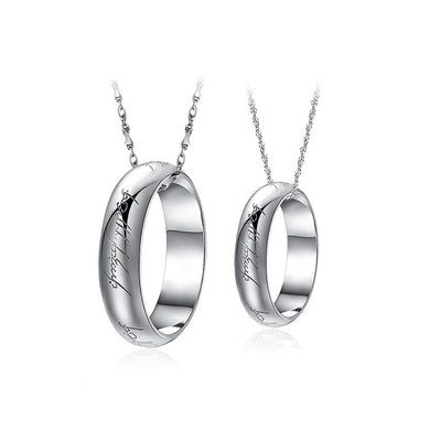 925 Sterling Silver Couple Rings Pendant with Necklace