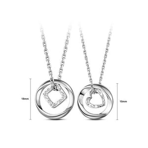 925 Sterling Silver Square Heart-shaped Couple Pendant with  Necklace