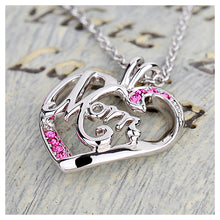 Load image into Gallery viewer, Mother Heart Pendant with Rose Red Austrian Element Crystal and Necklace