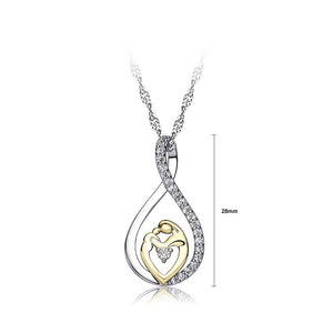 Two-tone Mother Drop Shaped Pendant with White Cubic Zircon and Necklace