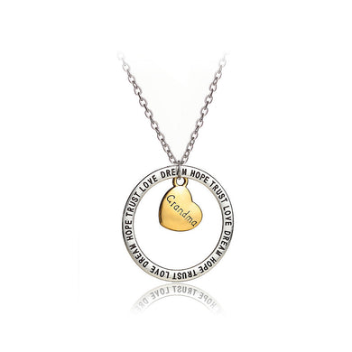 Simple Hollow Round Heart Grandma Pendant with Necklace