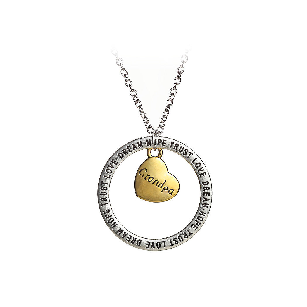 Simple Hollow Circular Grandpa Heart Pendant with Necklace