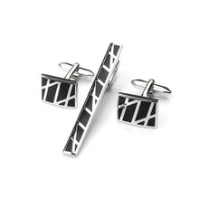 Load image into Gallery viewer, Fashion Father Black Pattern Tie Clip and Cufflinks