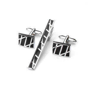 Fashion Father Black Pattern Tie Clip and Cufflinks