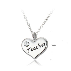 Simple Teacher Heart Pendant with Austrian Element Crystal and Necklace