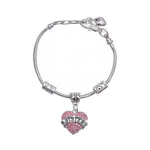 Fashion Sister Love Bracelet with Pink Austrian Element Crystal