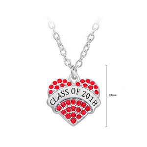 Graduating Student Heart Pendant with Red Austrian Element Crystal and Necklace