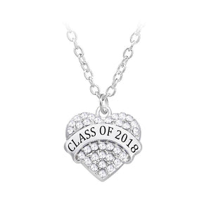 Graduation Student Heart Pendant with White Austrian Element Crystal and Necklace