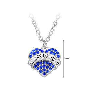 Graduating Student Heart Pendant with Blue Austrian Element Crystal and Necklace