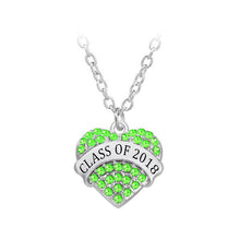 Load image into Gallery viewer, Graduation Student Heart Pendant with Green Austrian Element Crystal and Necklace