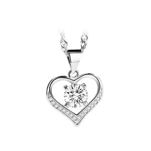 925 Sterling Silver Valentine's Day Heart Pendant with White Cubic Zircon and Necklace