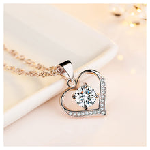 Load image into Gallery viewer, 925 Sterling Silver Valentine&#39;s Day Heart Pendant with White Cubic Zircon and Necklace