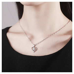 925 Sterling Silver Valentine's Day Heart Pendant with White Cubic Zircon and Necklace
