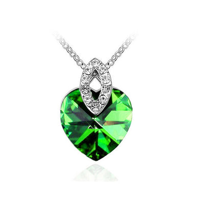 Valentine's Day Heart Pendant with Green Austrian Element Crystal and Necklace