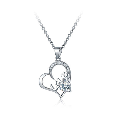 925 Sterling Silver Valentine Heart Pendant with Austrian Element Crystal and Necklace
