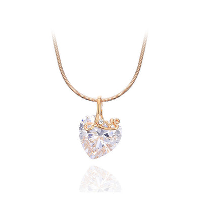 Gold Valentine's Day Heart Pendant with White Austrian Element Crystal and Necklace