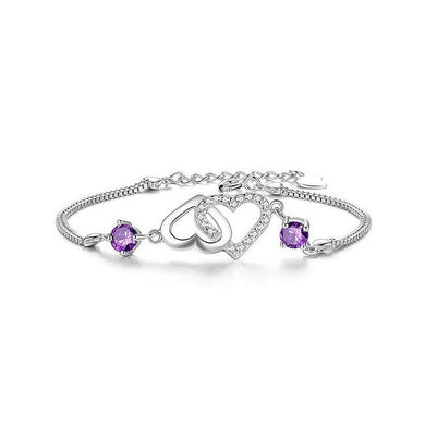 Sweet Valentine Heart Bracelet with Purple Austrian Element Crystal