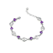 Load image into Gallery viewer, Sweet Valentine Double Heart Bracelet with Purple Austrian Element Crystal