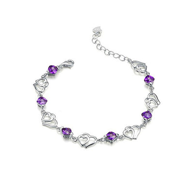 Sweet Valentine Double Heart Bracelet with Purple Austrian Element Crystal