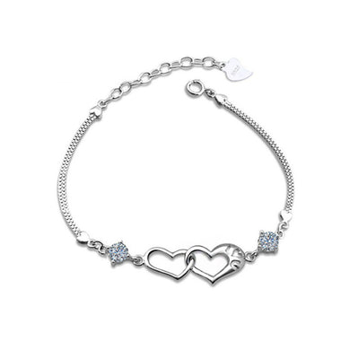 Valentine's Double Heart Bracelet with White Austrian Element Crystal