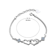 Load image into Gallery viewer, Valentine&#39;s Double Heart Bracelet with White Austrian Element Crystal