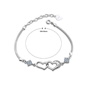 Valentine's Double Heart Bracelet with White Austrian Element Crystal