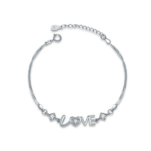 925 Sterling Silver Love Bracelet with White Austrian Element Crystal