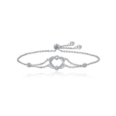 925 Sterling Silver Valentine Heart Bracelet with White Austrian Element Crystal