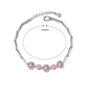 925 Sterling Silver Valentine's Heart Bracelet with Pink Austrian Element Crystal