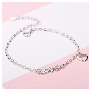 925 Sterling Silver Valentine Heart Love Bracelet