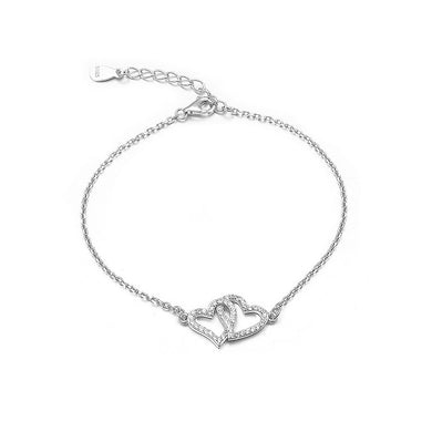 925 Sterling Silver Valentine's Day Double Heart Bracelet with Austrian Element Crystal