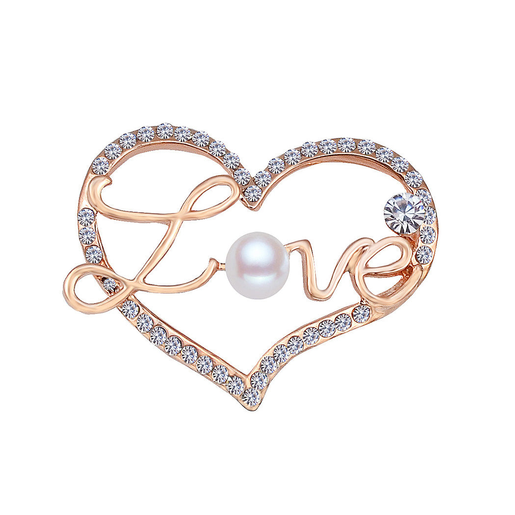 Fashion Valentine's Gold Heart Brooch with Austrian Element Crystal and Fashion Pearl