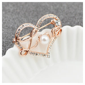 Fashion Valentine's Gold Heart Brooch with Austrian Element Crystal and Fashion Pearl
