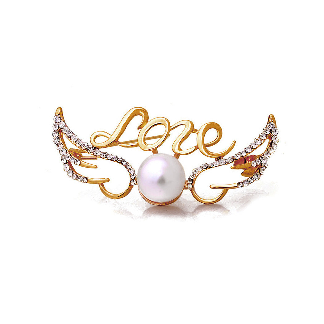 Valentine Angel Wings Love Brooch with White Fashion Pearl