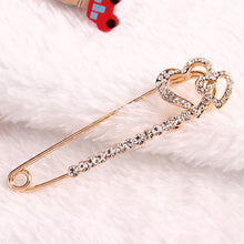Load image into Gallery viewer, Valentine Double Heart Brooch with White Austrian Element Crystal