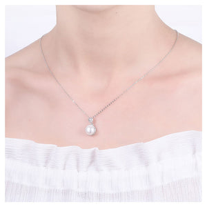 925 Sterling Silver Mother's Day Pearl Pendant with Austrian Element Crystal and Necklace