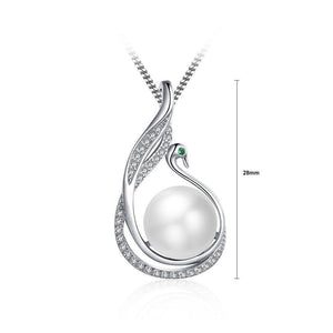 925 Sterling Silver  Mother's Day Swan Pendant with Fashion Pearl and Necklace - Glamorousky