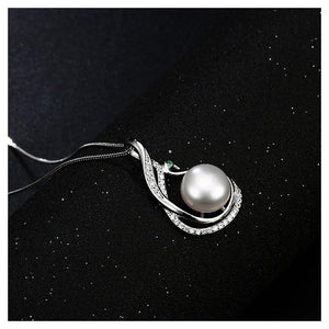 925 Sterling Silver  Mother's Day Swan Pendant with Fashion Pearl and Necklace - Glamorousky