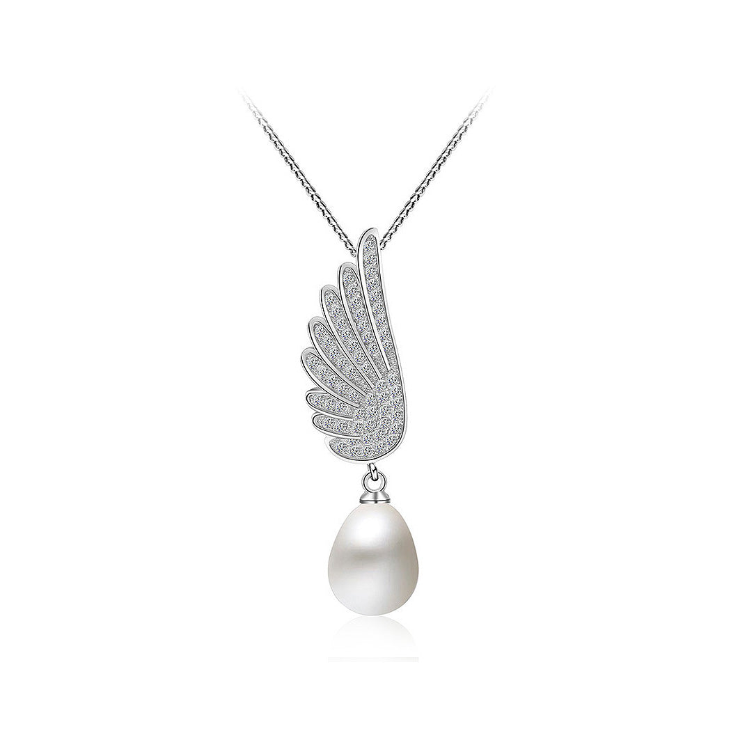925 Sterling Silver Mother's Day Angel Wings Pendan with Fashion Pearls and Necklace