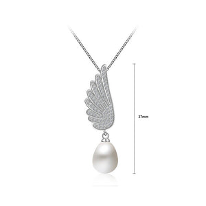 925 Sterling Silver Mother's Day Angel Wings Pendan with Fashion Pearls and Necklace