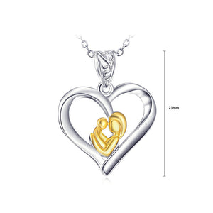925 Sterling Silver Mother's Day Mother and Son Heart Pendant with Necklace