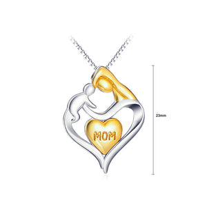 925 Sterling Silver Mother's Day Mother and Son Heart Pendant with Necklace
