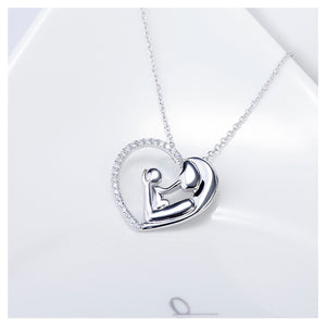 925 Sterling Silver Mother's Day Mother and Child Heart Pendant with Necklace