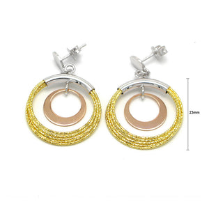 Italian Rose Yellow White Tri-color 925 Sterling Silver Earrings